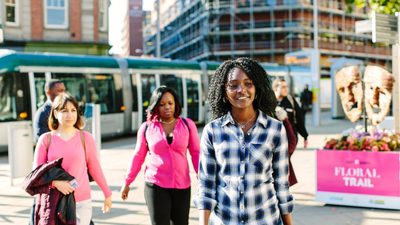 Students walking in Nottingham city centre