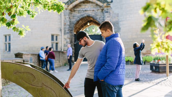 Two students looking at art in Nottingham