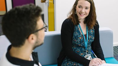 Student chatting to counsellor for support