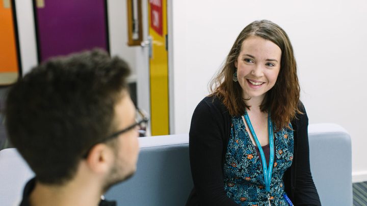 Student chatting to counsellor for support