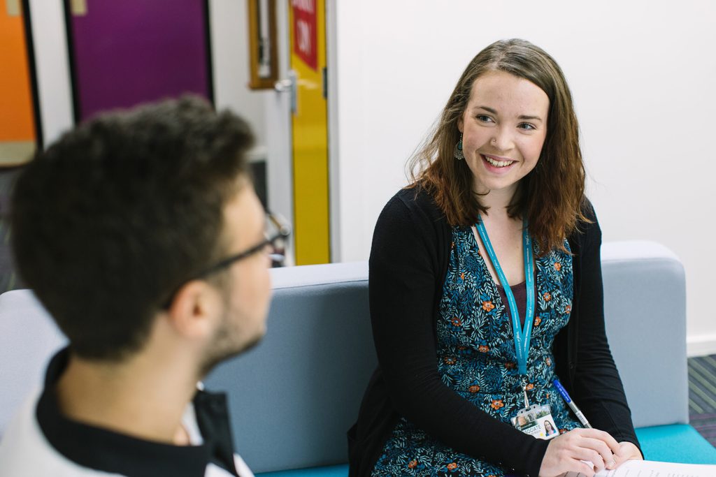 Student chatting to counsellor for support