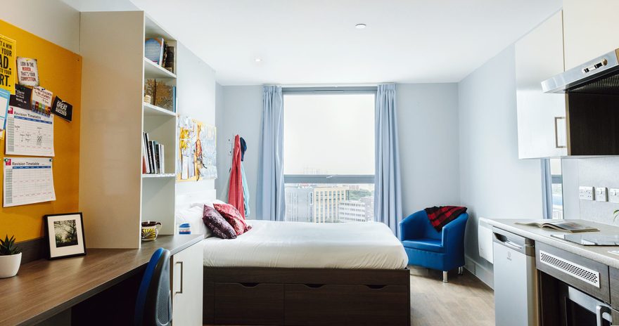 View of the Panorama Studio Bedroom in Kaplan Living Bournemouth