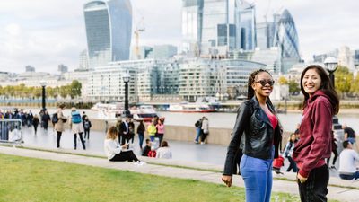 Students having fun in London city centre