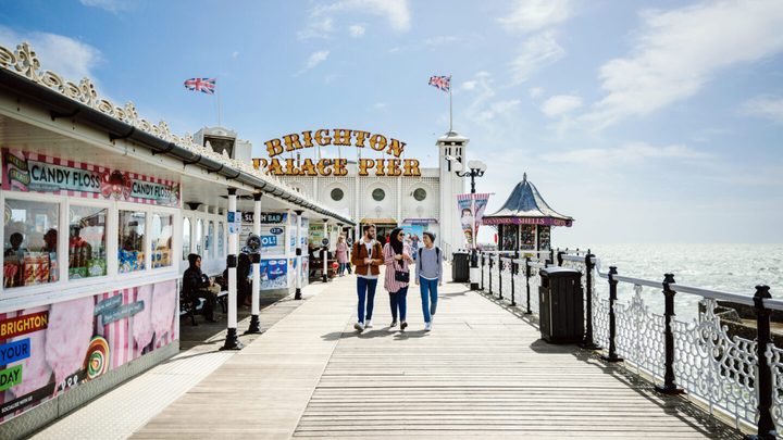 Students taking a stroll on the Brighton Pier