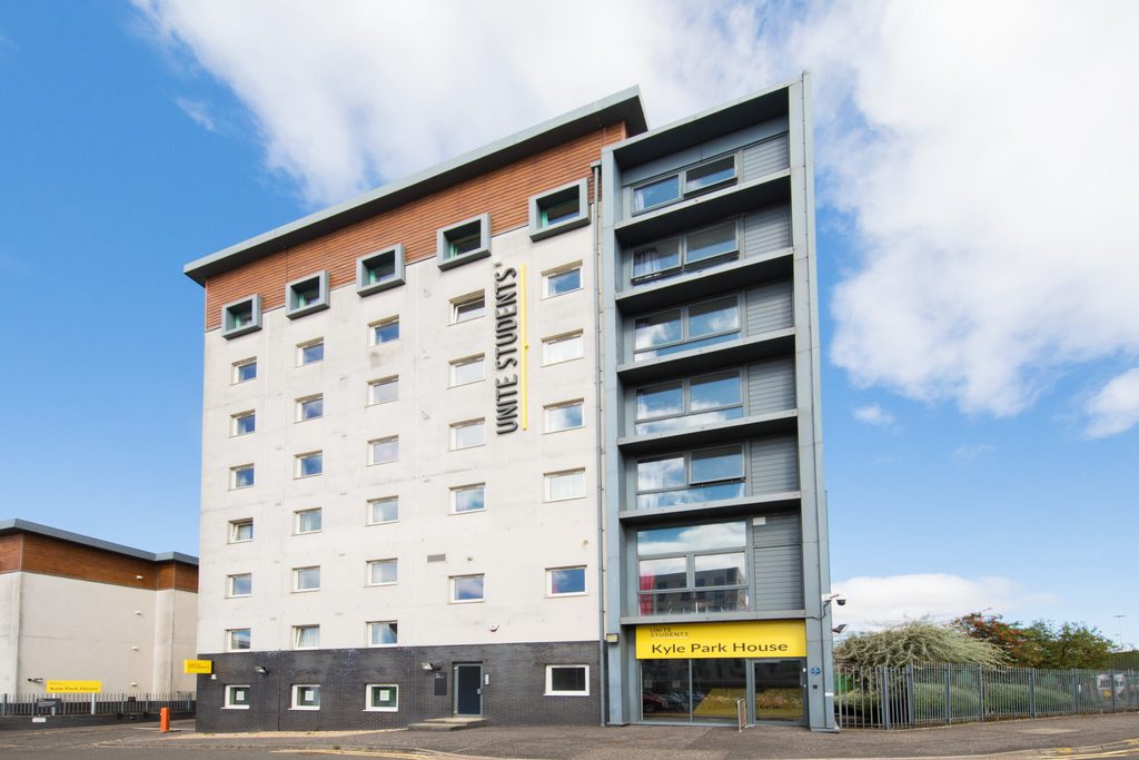 Exterior shot of Kyle Park House residence in Glasgow