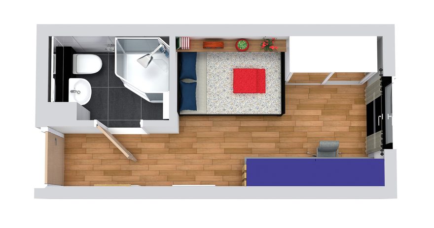 Floor plan of a Deluxe Ensuite at Kaplan Living Argyle Street