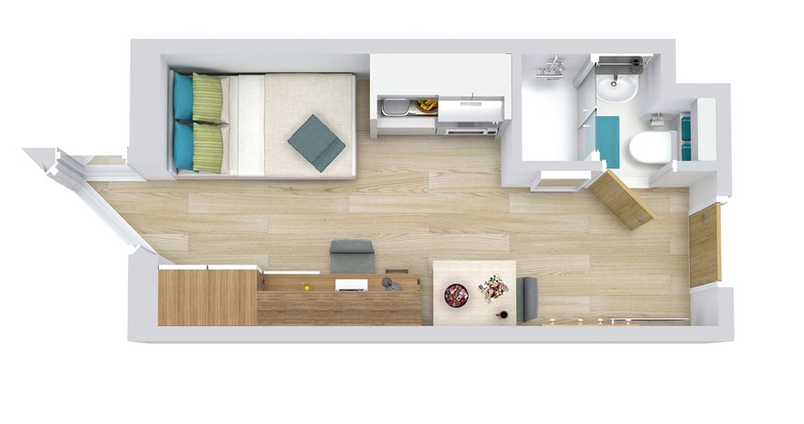 The floor plan of the studio of Living Brighton