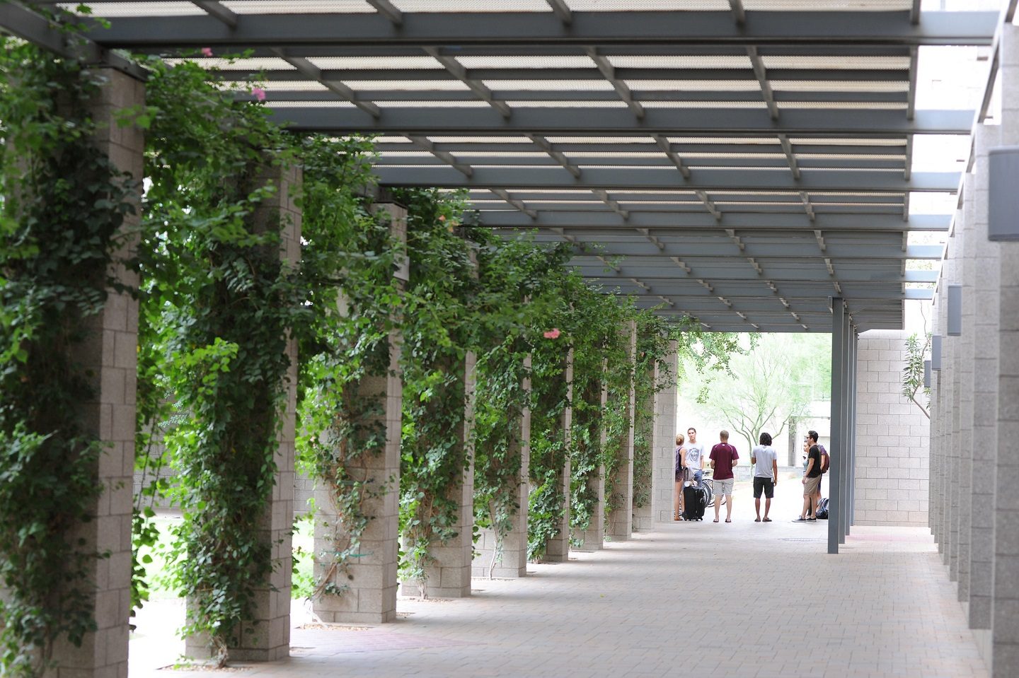 A patio with students in a ASU campus