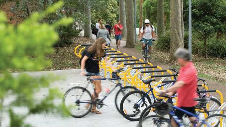 Students parking their bicycles