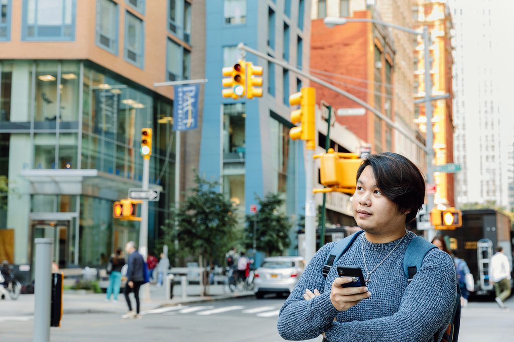 A student hanging around New York near Pace