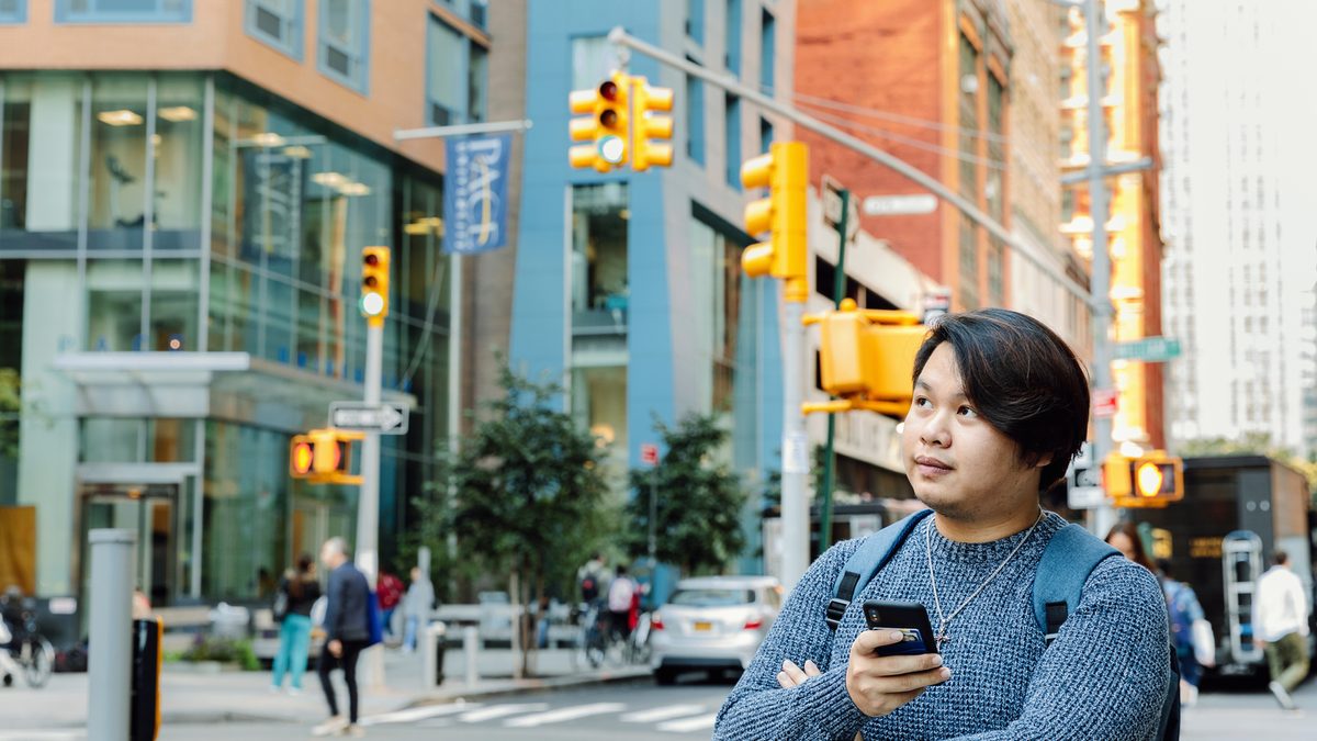 A student hanging around New York near Pace