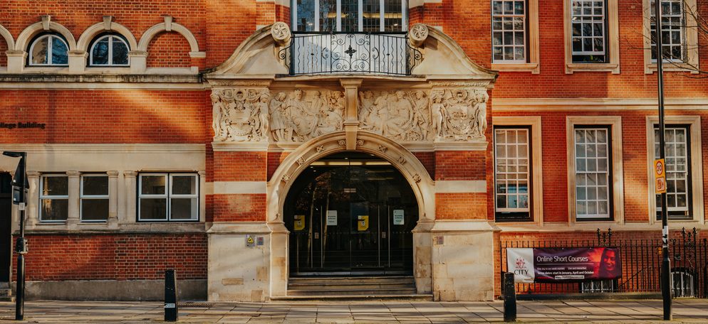 The entrance of a building a City University London