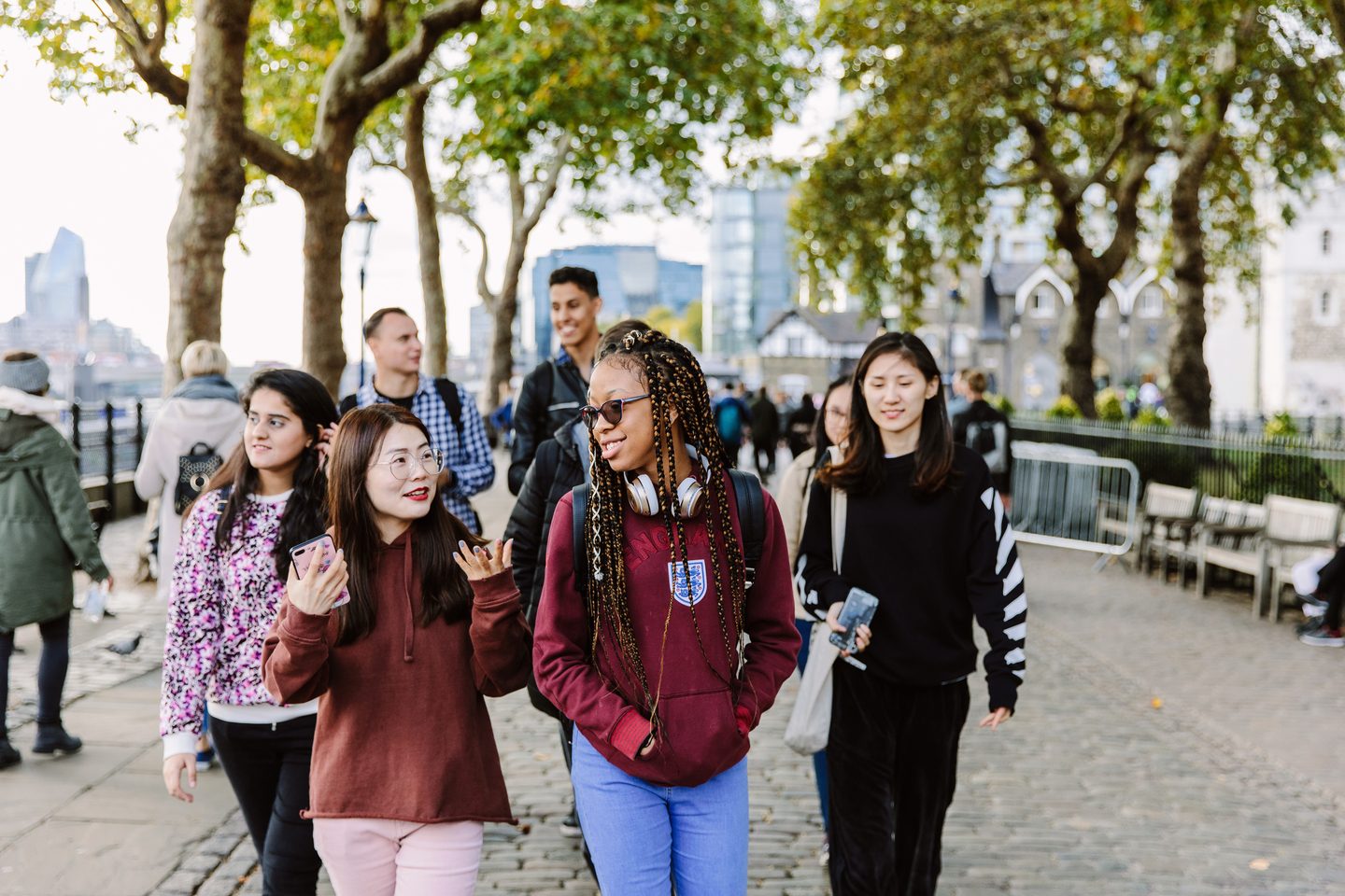 A group of KICL students walking around London