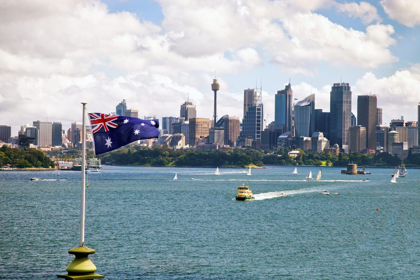 Australian flag and Sydney CBD