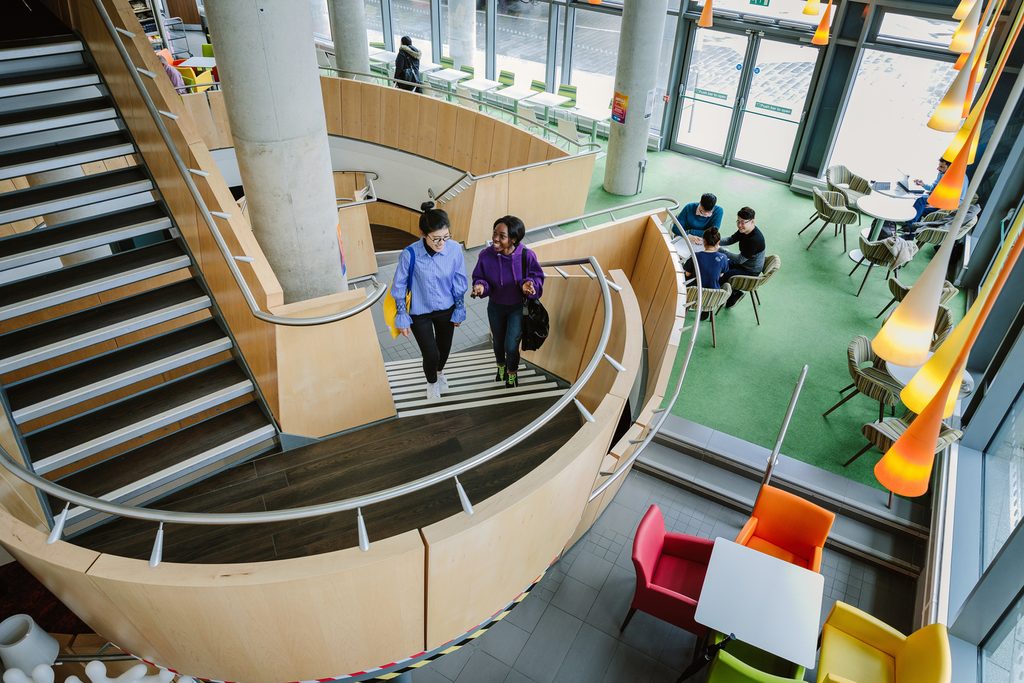 Students in campus building at TEDI London