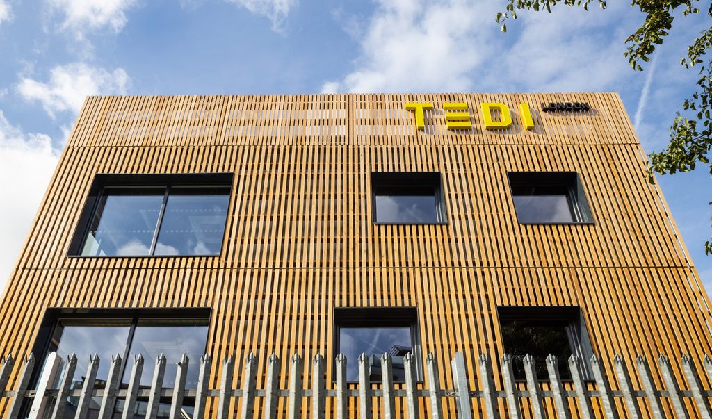TEDI London campus building from below
