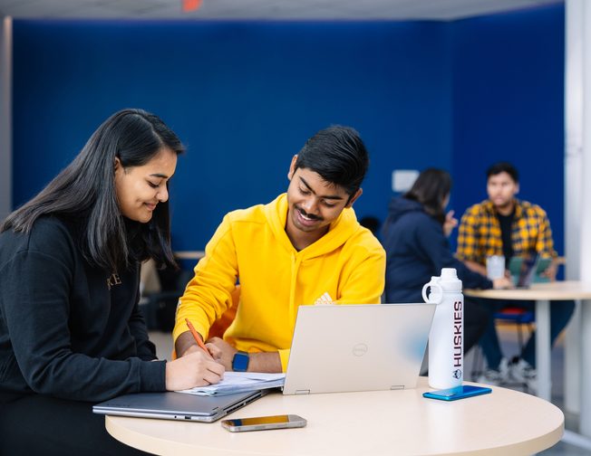 Two UCONN students studying together