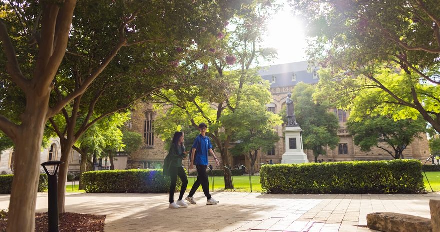 Students walking outside the university campus