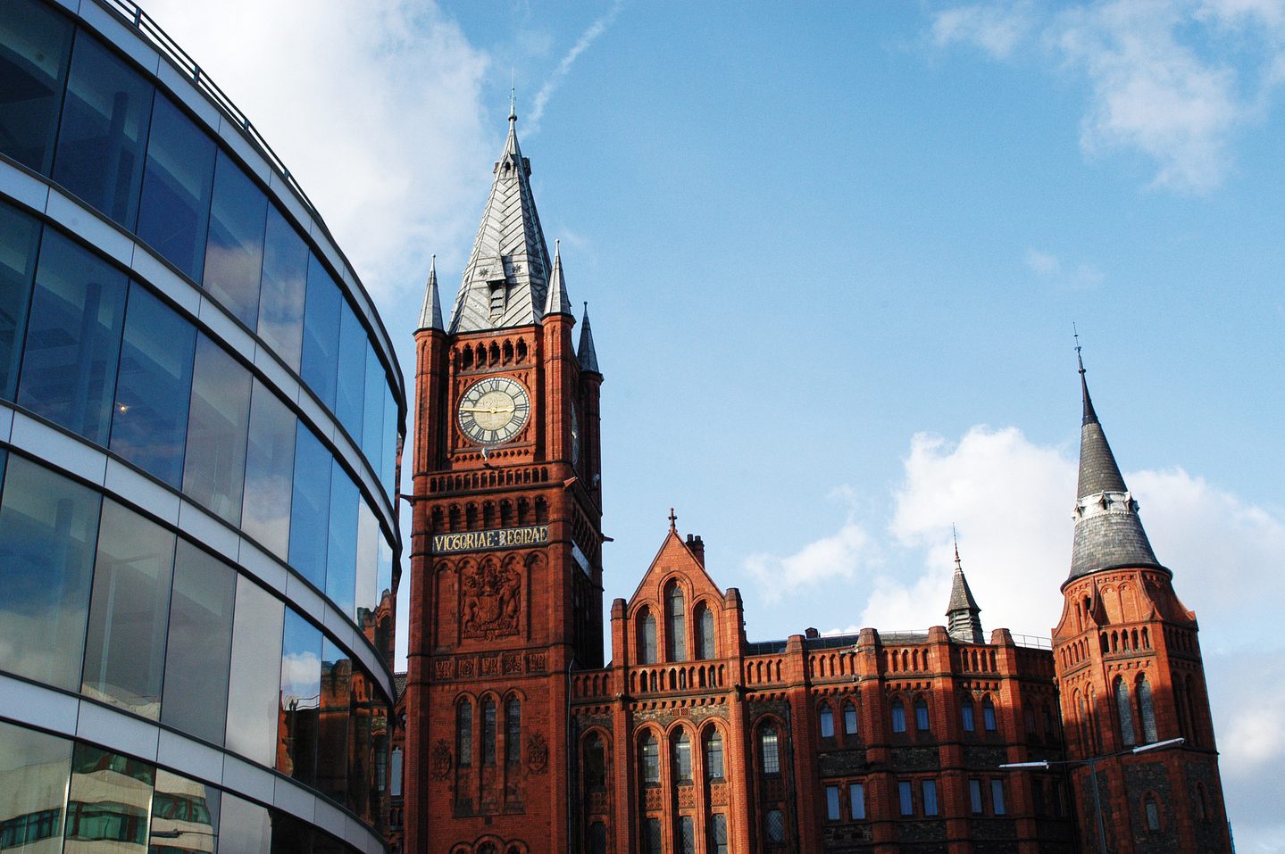 The famous red brick clock in Liverpool