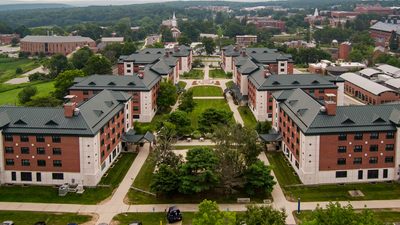 An aerial view of the Towers Residence Halls