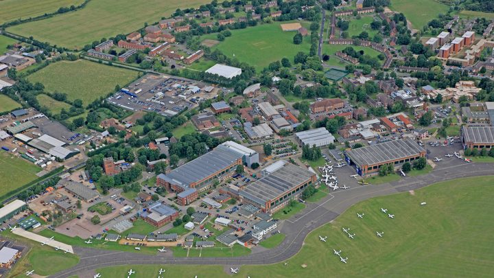 Aerial shot of the campus at Cranfiled University