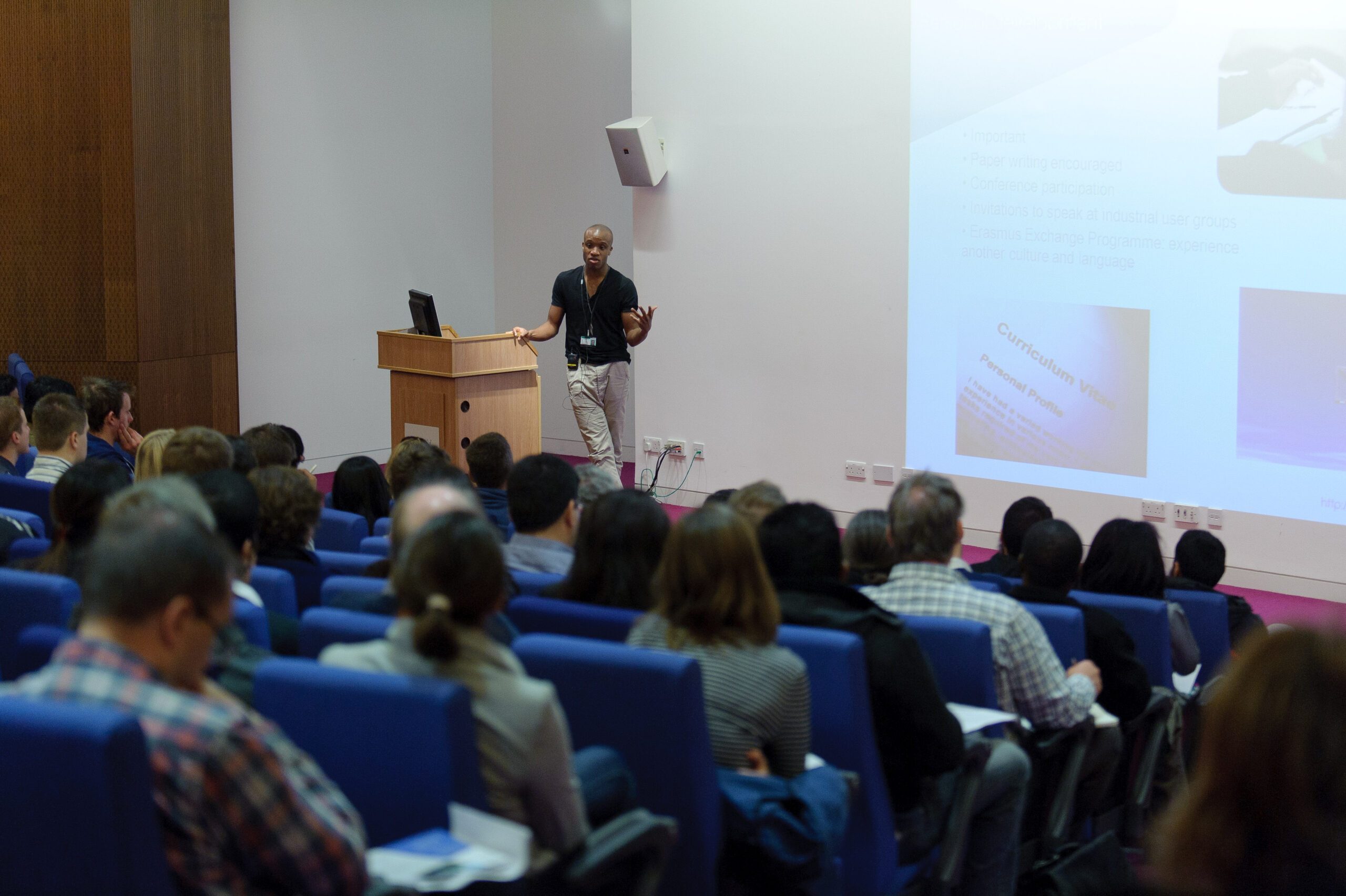 A lecturer giving a class at Cranfield University