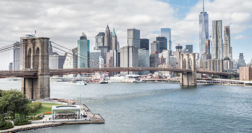 Aerial view of Brooklyn Bridge and Manhattan