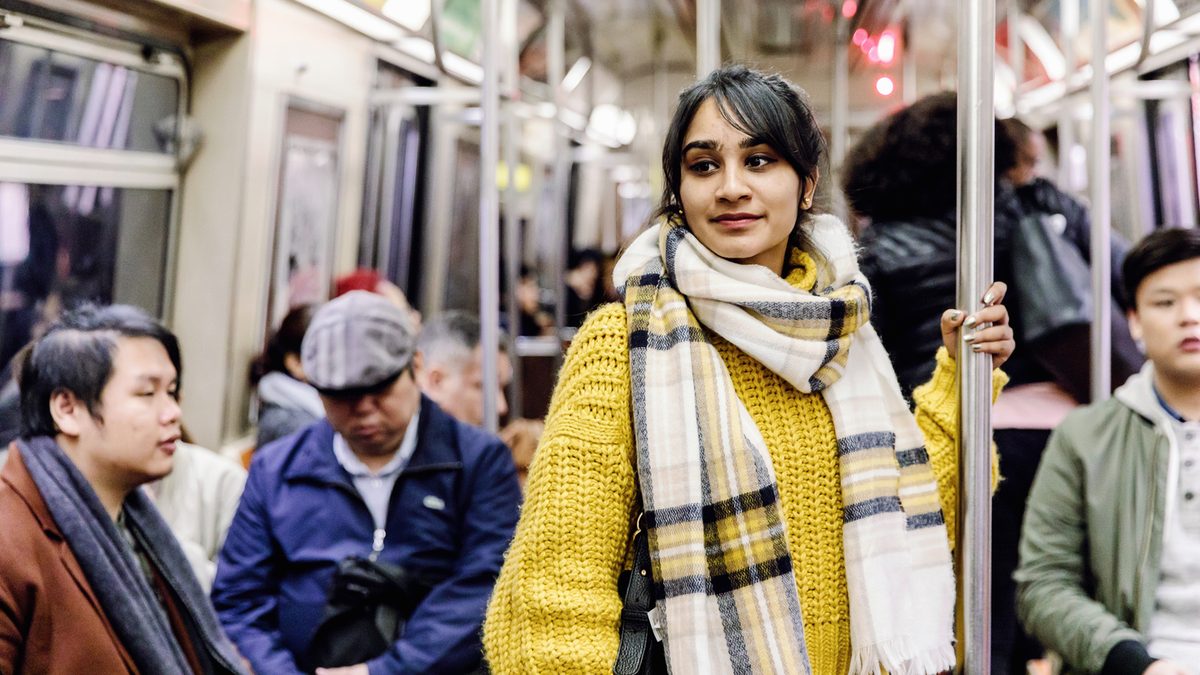 Student travelling in the metro