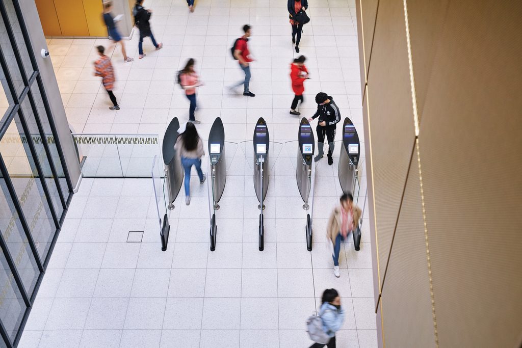 Security gates at a building entrance