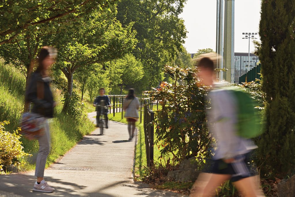 Walking and cycling across campus