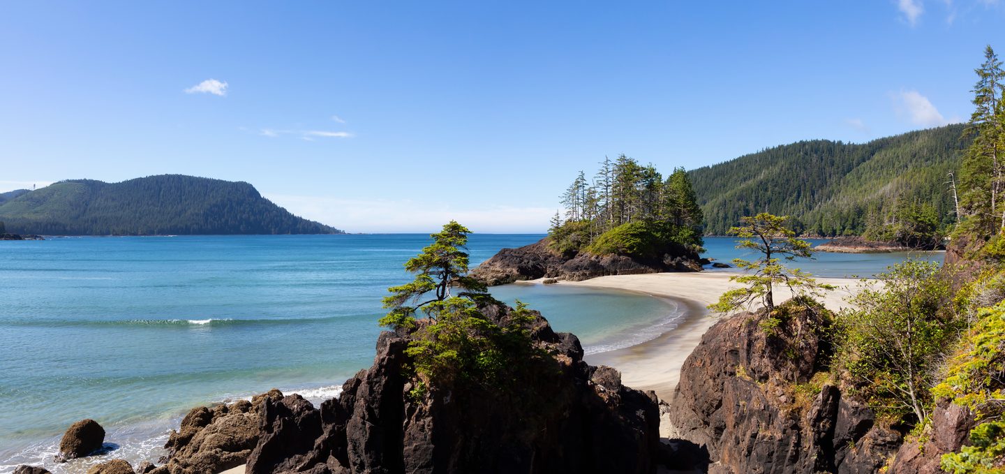 Beautiful panoramic view of sandy beach on Pacific Ocean Coast