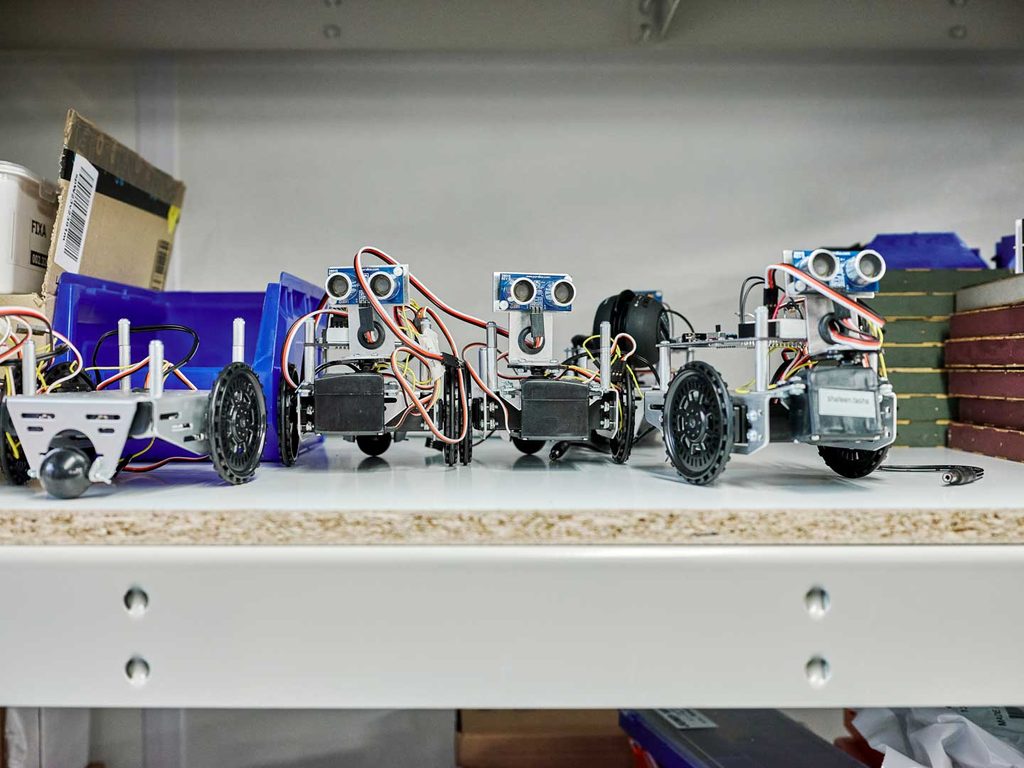 robots project on a shelf